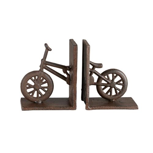 Cast Iron Bike Bookends Set Decorative Brown Bicycle Bookshelf Stand Support Brace Holder 3