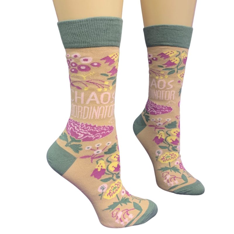 Chaos Coordinator Funny Socks in Green and Floral Gift for Her