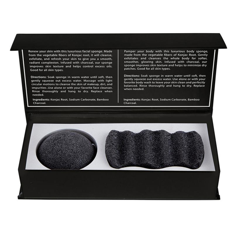 Charcoal Konjac Sponge Set Detoxify Exfoliate Skin Care