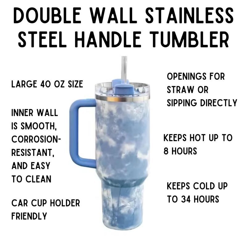 Dreamy Clouds 40 oz Stainless Steel Insulated Handle Tumbler XL Size with Straw 10