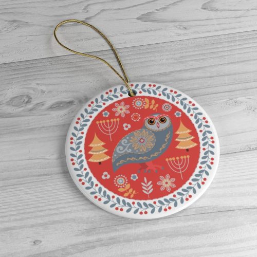 EthnicFolkOwlChristmasOrnament ScandinavianVintageThemecirclemockup