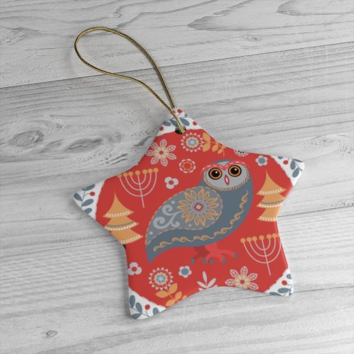 EthnicFolkOwlChristmasOrnament ScandinavianVintageThemestarmockup