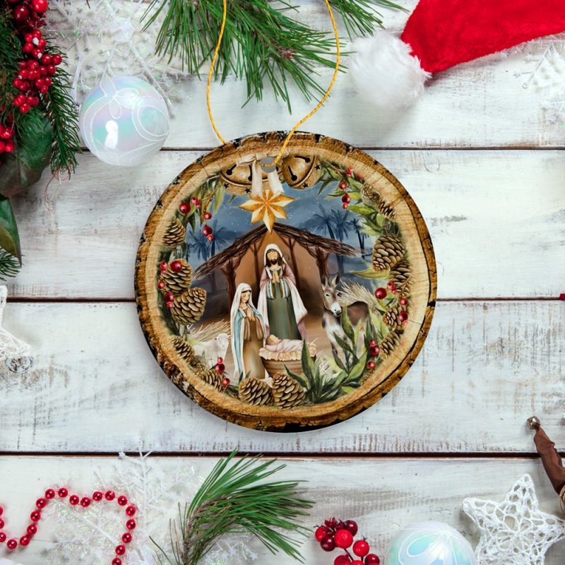 FORPRODUCTRusticNativityBirthofChristSceneOrnament ChristianityandSonofGod3DRealisticMockup 08