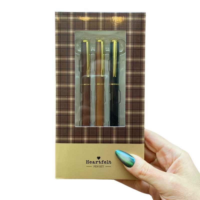 Favorite Memories 3 Piece Pen Set Fathers Day Dad Gift For Him Set Of 3 Giftable Pens in Plaid Box Refillable