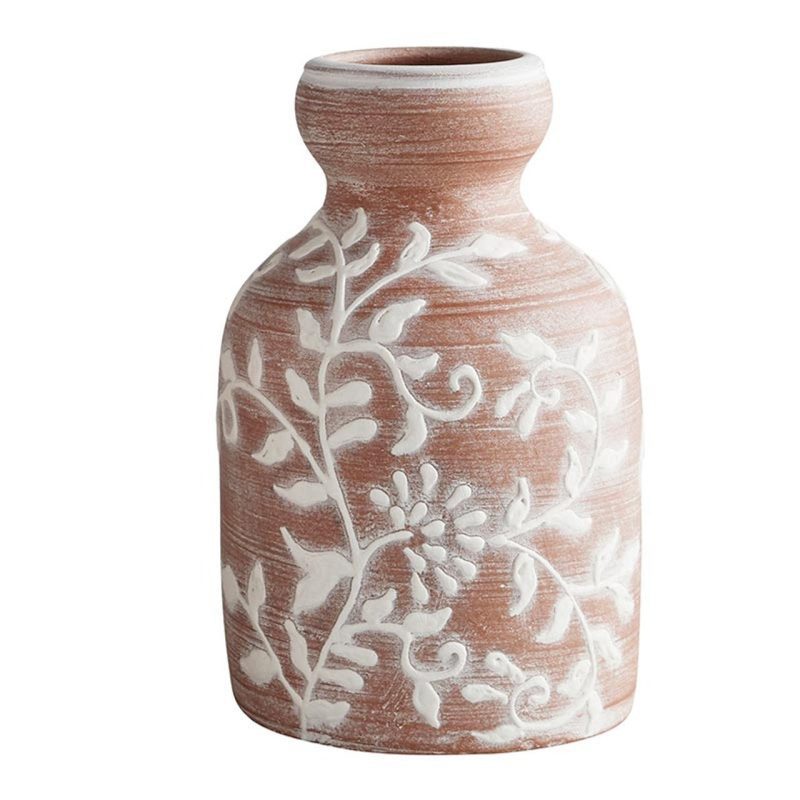 Floral Vase Embossed Terracotta Short Vase 9 Tall 2