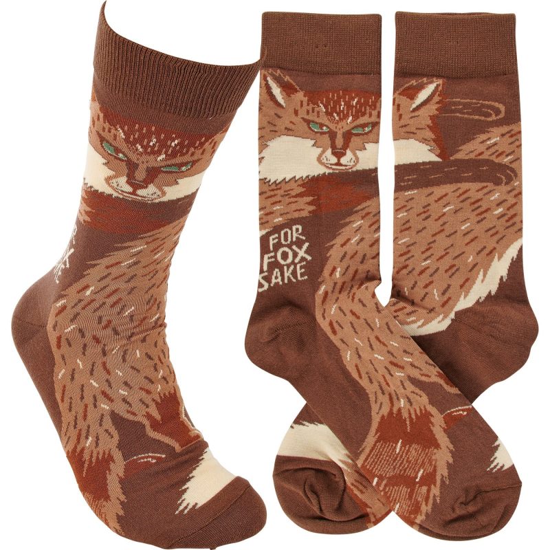 For Fox Sake Funny Socks in Brown Unisex 3