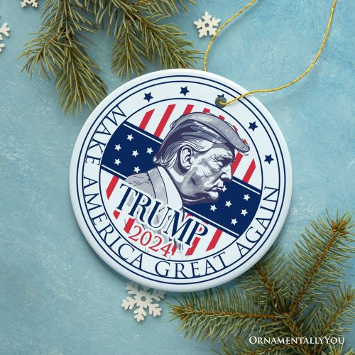 For Product Donald Trump 2024 Presidential Election Ceramic Ornament Make America Great Again 3D Realistic Mockup 05