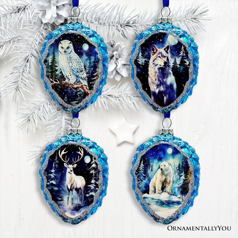 ForProduct 01ArcticAnimalIllustrationPineconeGlassChristmasOrnamentSet