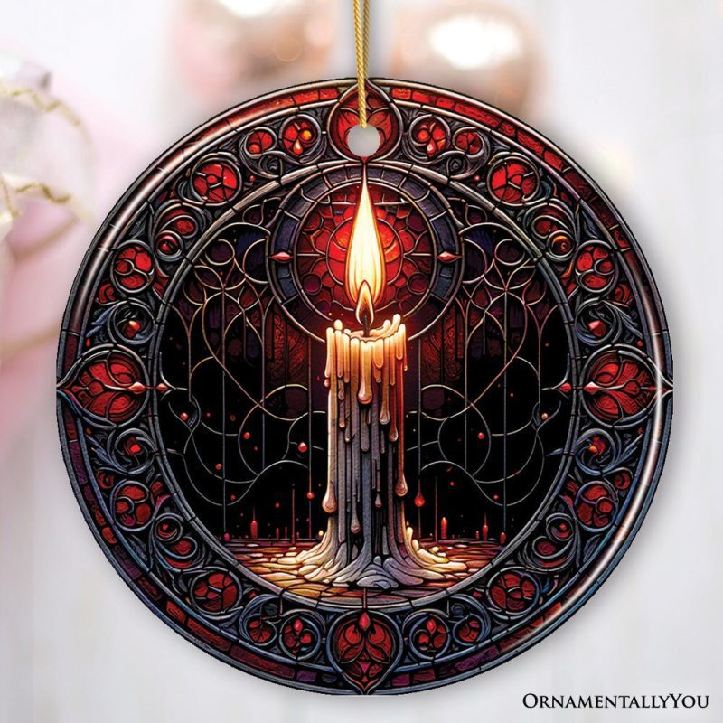 ForProduct 01CandlelightforaSpine ChillingAmbianceStainedGlassStyleCeramicOrnament HalloweenThemedChristmasGiftandDecorMockupGroup 02