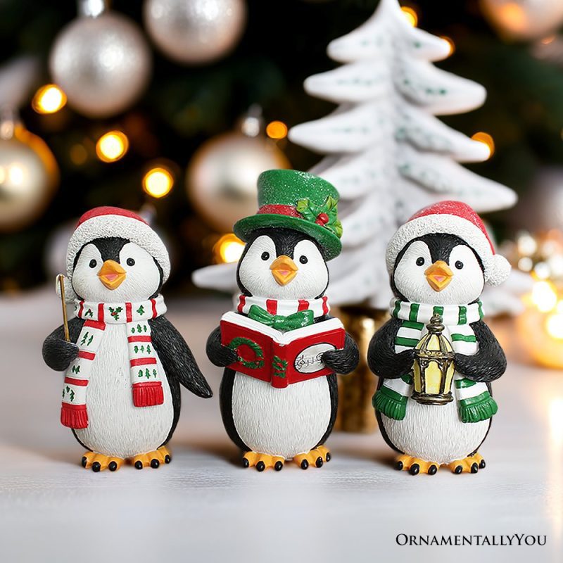 ForProduct 01CarrolingPenguinTrioSetofChristmasFigurines 6WinterHolidayStatueSetofThree