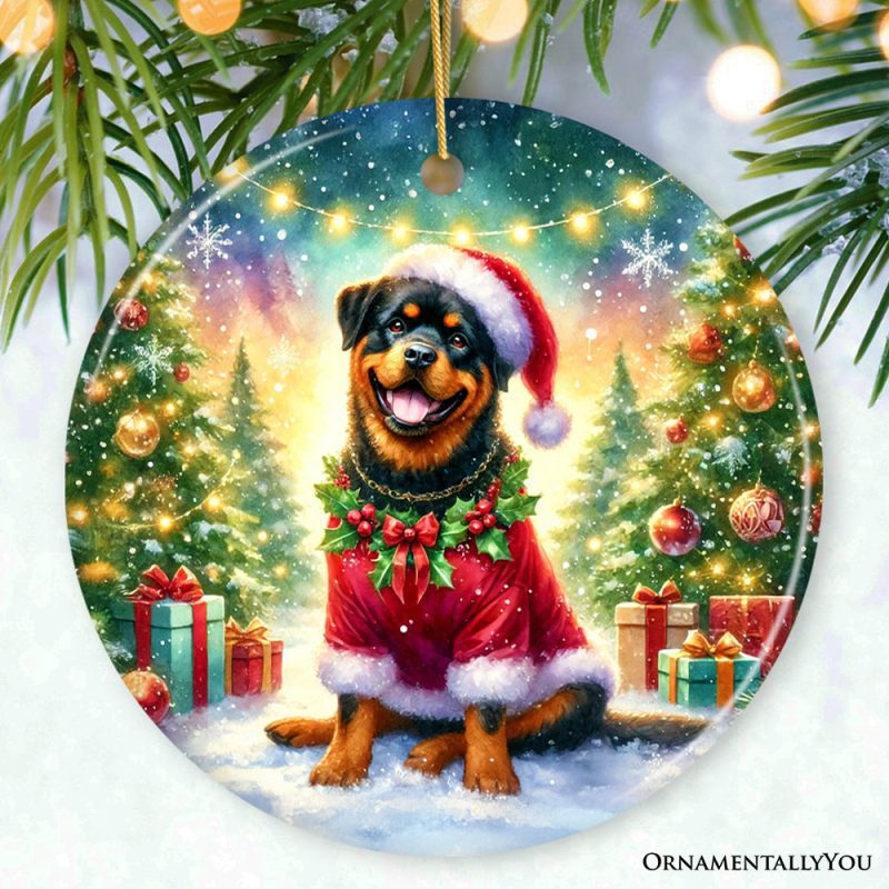 ForProduct 01CharmingRottweilerinFestiveAttireOrnament HeartwarmingDog ThemedChristmasGiftDecor1MockupGroup 09