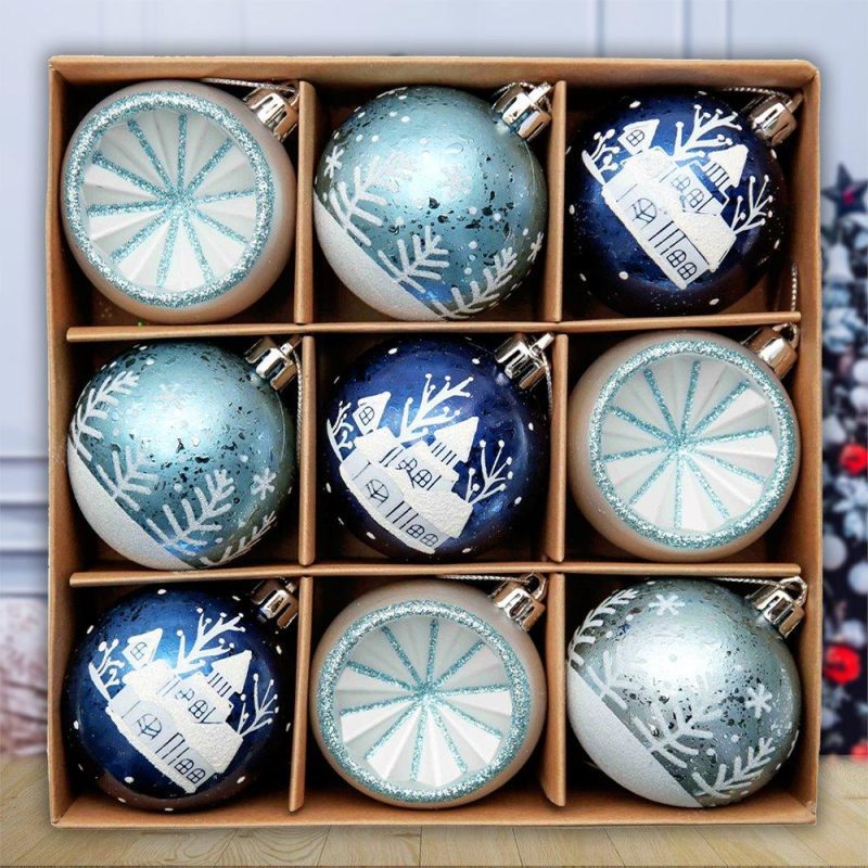 ForProduct 01ElegantBlueWinterThemeChristmasOrnamentBundle 9PieceSnowandTreeBaubles