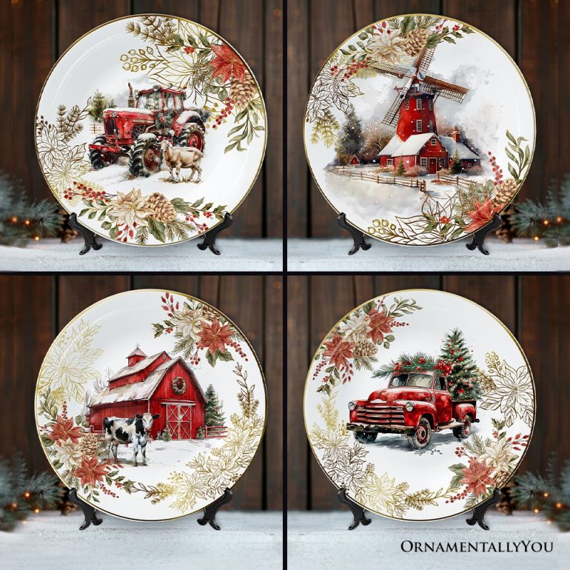 ForProduct 01FarmhouseChristmasSetof4PlateswithRealGoldElements HolidayTablewareCollectionforSalad Dessert Appetizer andSidePlates