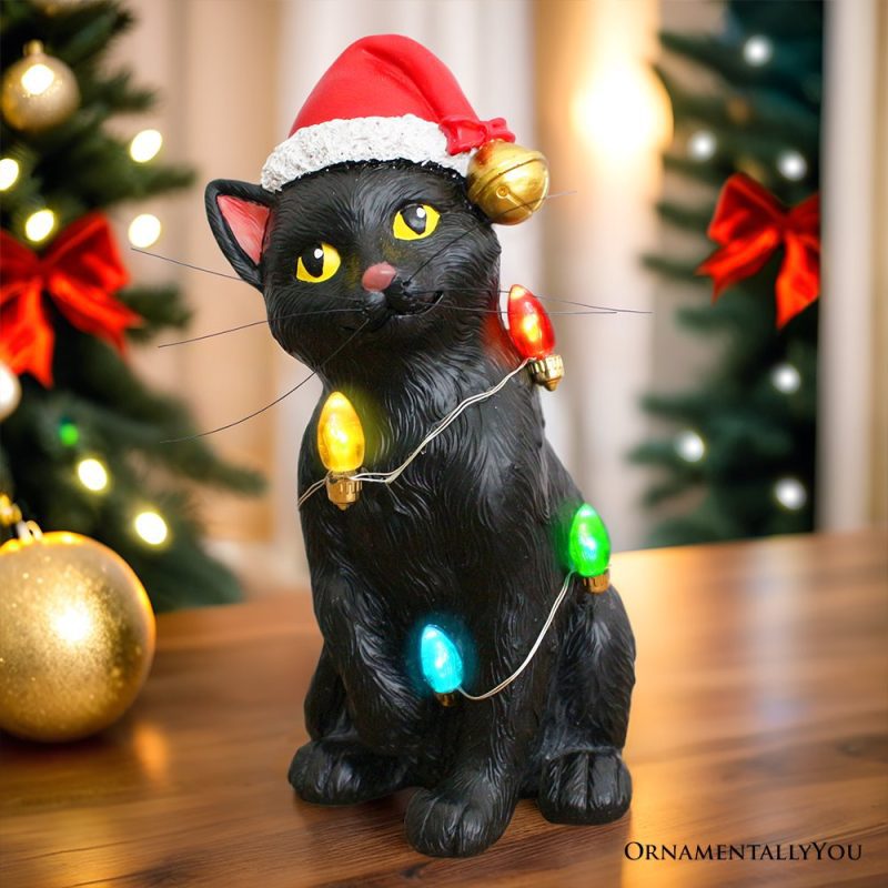 ForProduct 01FestiveBlackCatwithLEDLightsFigurine 7CuteHomeDecorStatue