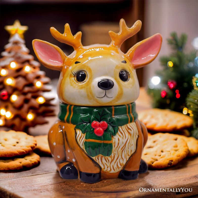 ForProduct 01FestiveReindeer10CookieJar ChristmasKitchenFestiveDeerDecoration