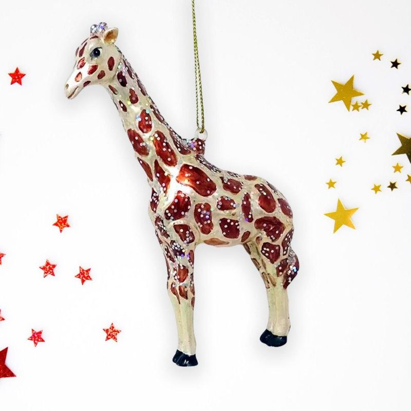 ForProduct 01GiraffeGlassChristmasOrnamentWhiteBackgroundGoldRedStar