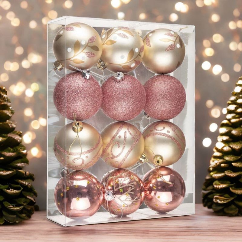 ForProduct 01GlamorousandCuteShinyPinkandRoseGoldChristmasOrnamentSet GlitteredandGirlyFeminineHolidayBaubles