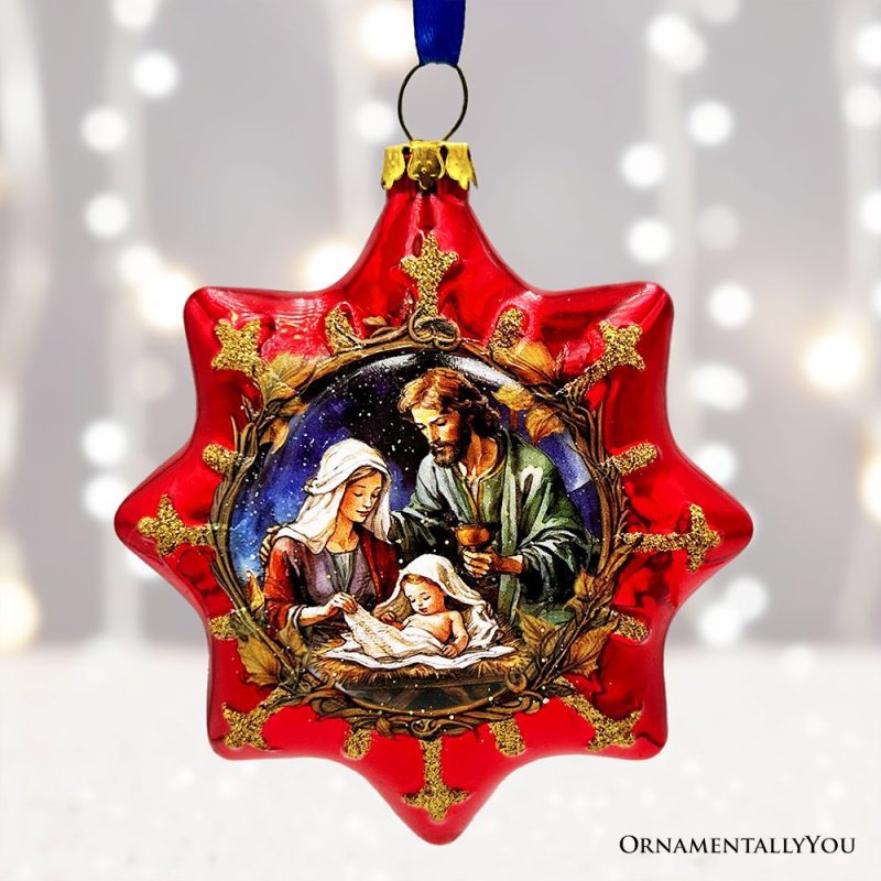 ForProduct 01GracefulNativityStarGlassChristmasOrnament UniqueChristianReligiousDecor