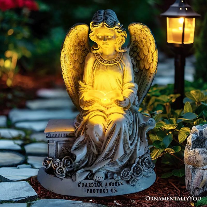 ForProduct 01GuardianAngelReadingBookGardenStatue 10SolarPoweredAngelicOutdoorFigurine