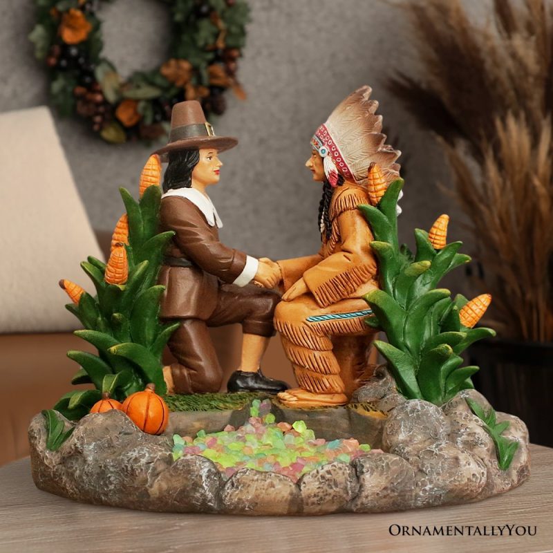 ForProduct 01HarvestHarmonyKinshipBetweenNativeAmericansandPilgrimsFigurine 6FallDecorandThanksgivingStatue