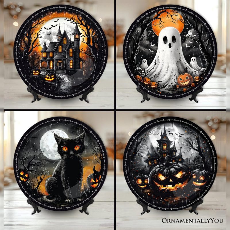 ForProduct 01HauntedNightSetof4Plates BlackHalloweenTablewareCollectionforSalad Dessert Appetizer andSidePlates