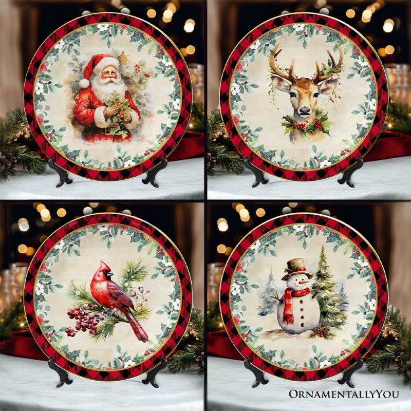 ForProduct 01HolidayCheerSetof4PlateswithRealGoldPlaidTrim ChristmasTablewareCollectionforSalad Dessert Appetizer andSidePlates