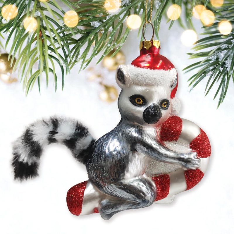 ForProduct 01LemurDrapedinChristmasFunGlassChristmasOrnament MadagascarRingTailedMonkeyMockupGroup 05 01