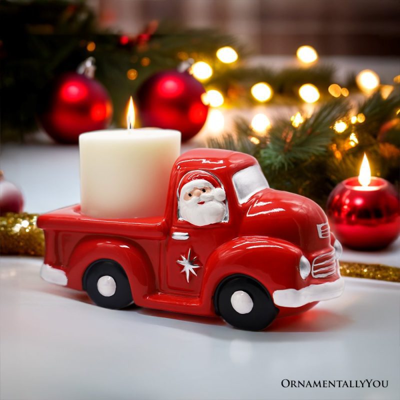 ForProduct 01LovelyCeramicRedTruckCandleChristmasandSantaTheme CandleholderHomeDecor