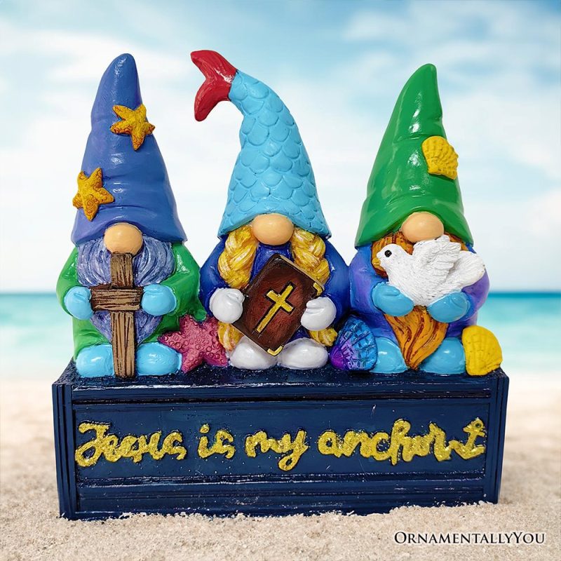 ForProduct 01NauticalThemedReligiousGnomeFigurine JesusismyAnchor6BeachHouseStatue