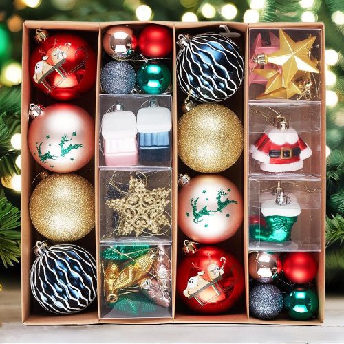 ForProduct 01PremiumChristmasOrnamentEclecticBundleSet 60GlitterFilledBaubles Homes StarCharms