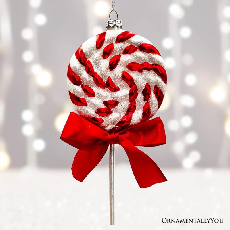 ForProduct 01RedSwirlCandycaneLollipopGlassChristmasOrnament