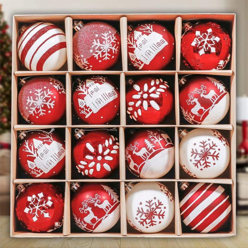 ForProduct 01RedandWhiteShatterproof16PieceChristmasBallOrnamentBundle Candycane