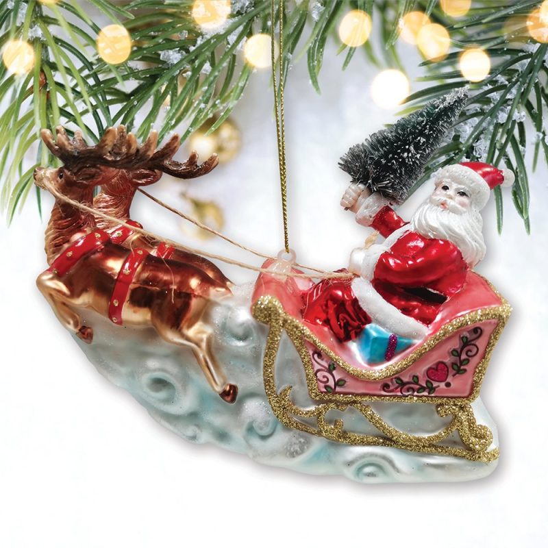 ForProduct 01SantaSleighandReindeerElegantChristmasOrnament HolidayBlownGlassFigurineMockupGroup 08 01 1