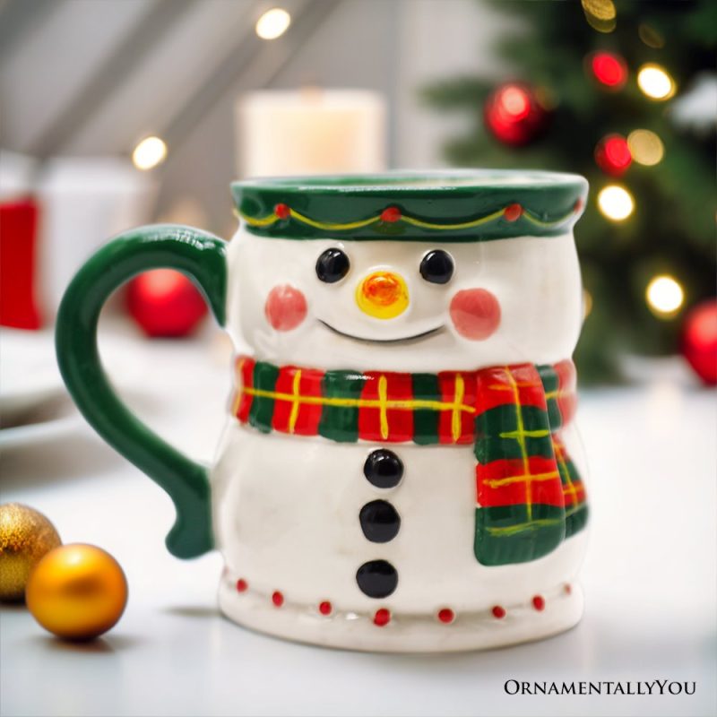 ForProduct 01WonderfulPlaidScarfSnowman4CeramicMug KitchenChristmasDrinkwareDecoration