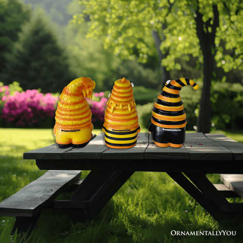 ForProduct 02BuzzyTrioSetofThreeBumbleBeeGnomeFigurines 6TieredTrayHomeorGardenDecoration