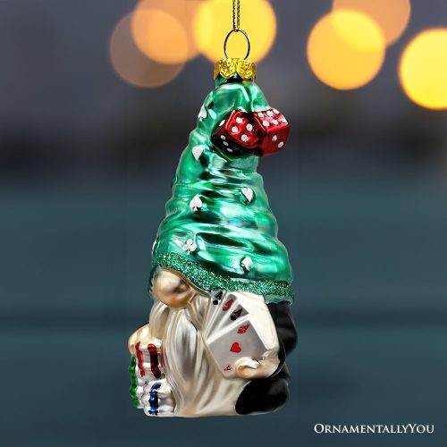 ForProduct 02CasinoPokerGnomeGlassOrnament CuteChristmasGambler