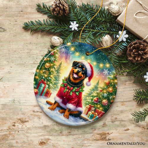 ForProduct 02CharmingRottweilerinFestiveAttireOrnament HeartwarmingDog ThemedChristmasGiftDecor13DRealisticMockup 04