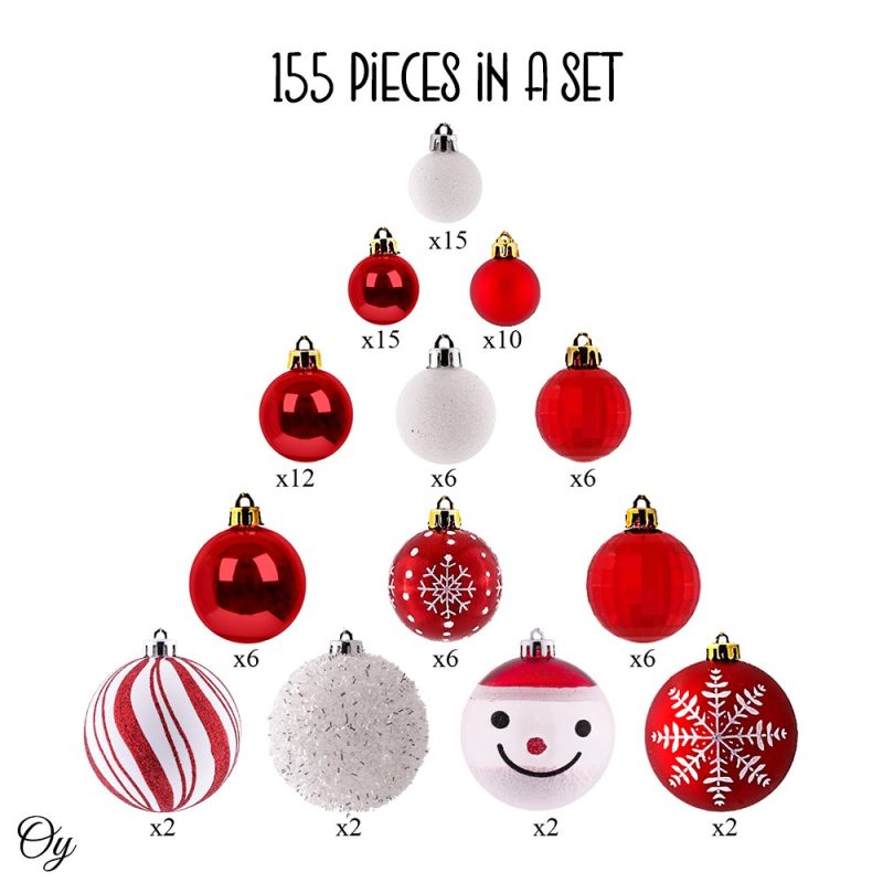 ForProduct 02ChristmasParadiseOrnamentBundleMegaSet 155RedandWhiteBaubleswithManyThemes