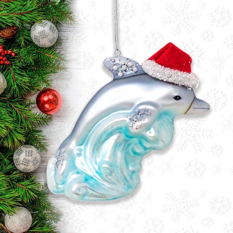 ForProduct 02DolphinandOceanWaveGlassChristmasOrnamentChristmasOrnamentMockup