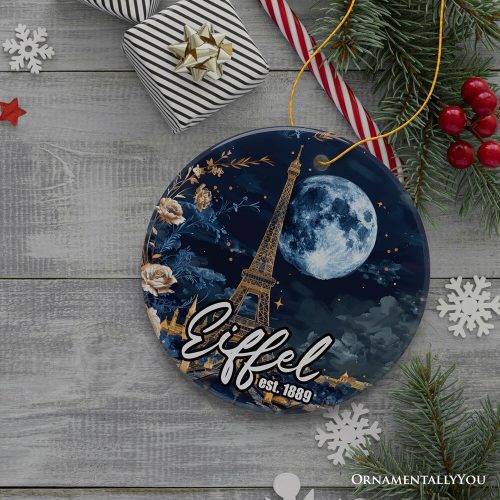 ForProduct 02EiffelTowerMajesticNightViewChristmasOrnament FranceSouvenirandGiftCircle3DRealisticMockup 10