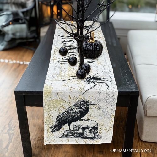 ForProduct 02Elegant72GothicJacquardTableRunner HalloweenTableclothwithSpiderWebsandBlackRavens