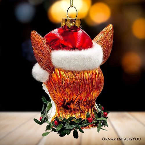 ForProduct 02FoxwithSantaHatGlassChristmasOrnament WoodlandAnimalWreathGiftDecor