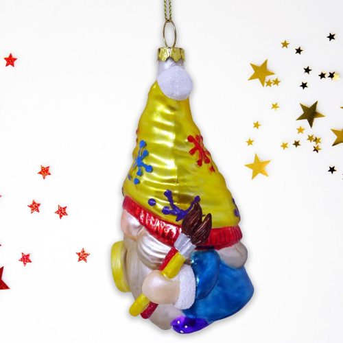 ForProduct 02PainterArtistGnomeGlassChristmasOrnamentWhiteBackgroundGoldRedStar