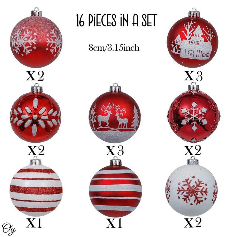 ForProduct 02RedandWhiteShatterproof16PieceChristmasBallOrnamentBundle Candycane