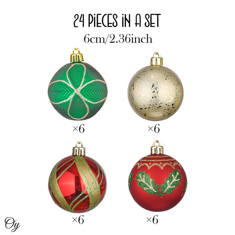 ForProduct 02RefinedOrnamentBaubleSet 24PieceRed Gold andGreenGlitterChristmasBundle