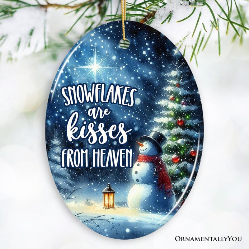 ForProduct 02SnowflakesareKissesfromHeavenChristmasOrnament SnowmaninMagicalNightRemembranceGiftOvalMockupGroup 05