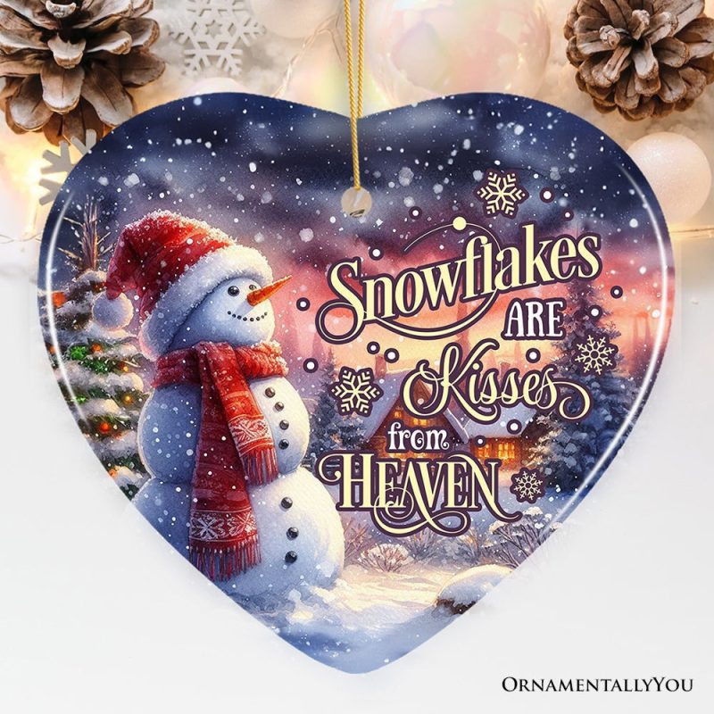 ForProduct 02SnowflakesareKissesfromHeavenQuoteChristmasOrnament SnowmanundertheTwilightSkyMemorialGiftHeartMockupGroup 08