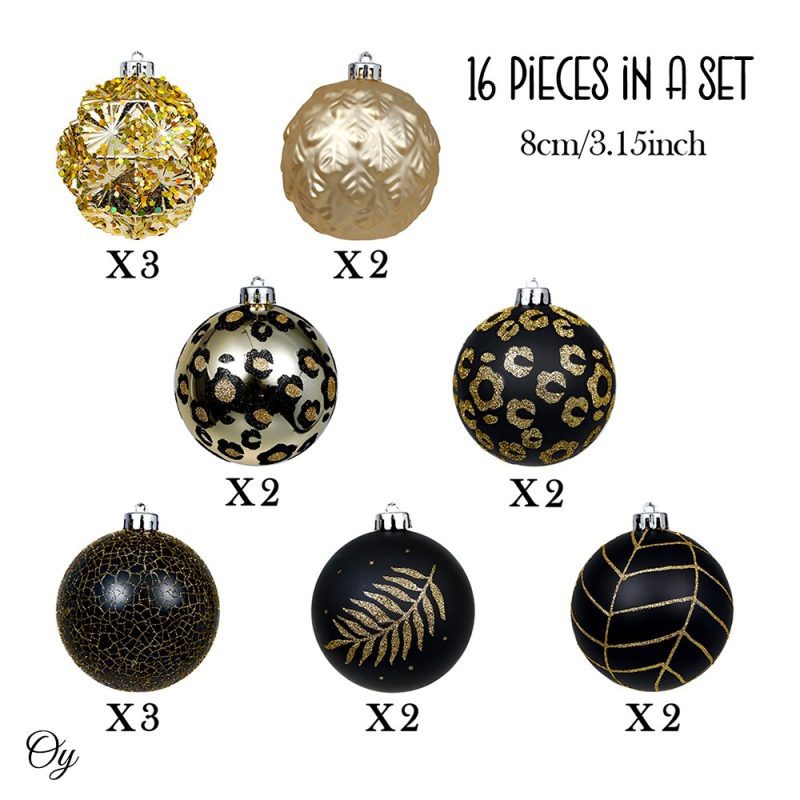 ForProduct 02VogueBlackandGoldOrnamentSet StylishTreeSetof16GlitteryBaubles