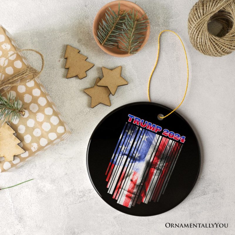 ForProduct 03AmericanFlagTrump2024Ornament ElectionSupportChristmasGiftCircle3DRealisticMockup 15