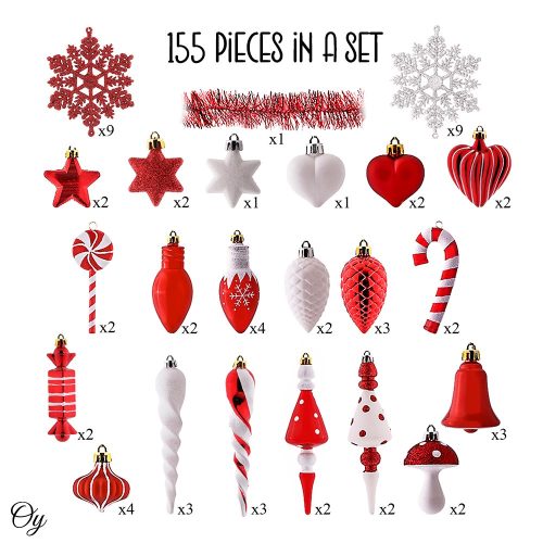 ForProduct 03ChristmasParadiseOrnamentBundleMegaSet 155RedandWhiteBaubleswithManyThemes